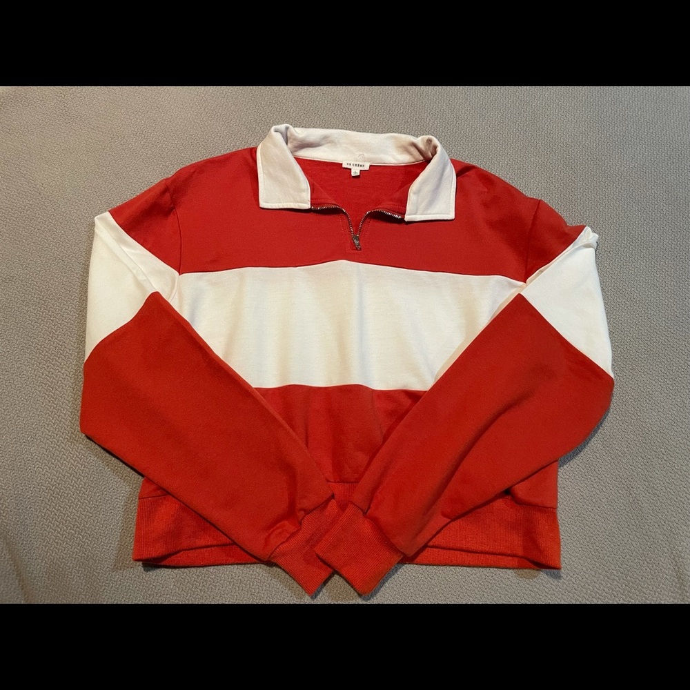 Red and White Quarter Zip Jacket